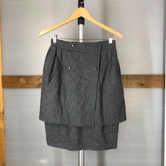 RARE! ANNE MARIE BERETTA Grey Vintage Wool Tiered Pencil Skirt Sz 38 French US 6 - Picture 1 of 6